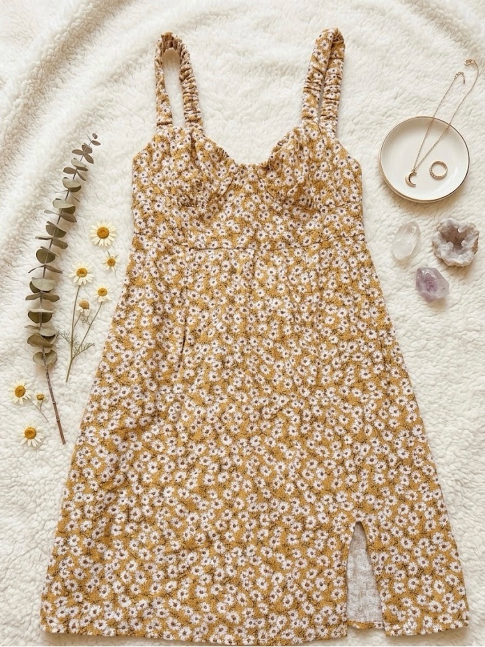 Aeropostale Mustard Yellow Floral-Trim Sundress